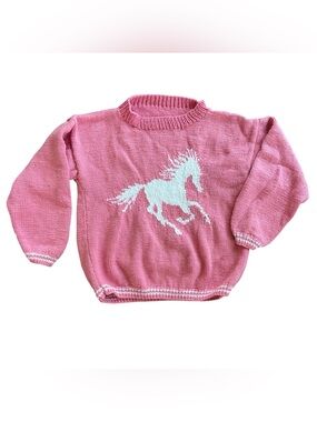Homemade Knit Bubblegum Pink Horse Sweater Women’s medium to large